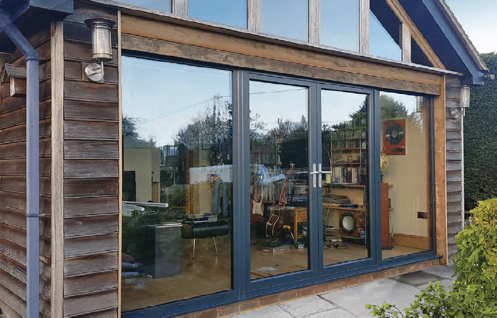aluminium grey french doors in a new extension