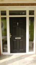 A composite door will comprise a PVCu frame but will not match white powder coated aluminium that well