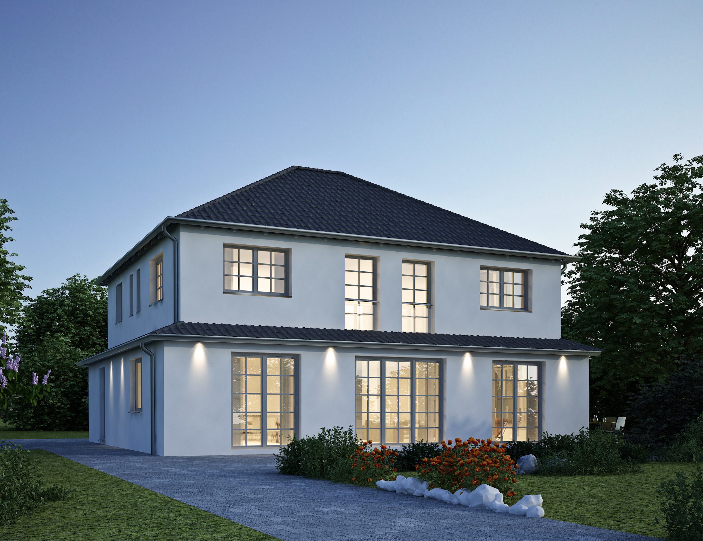 reynaers sl 38 windows in an architectural illustration of a modern house