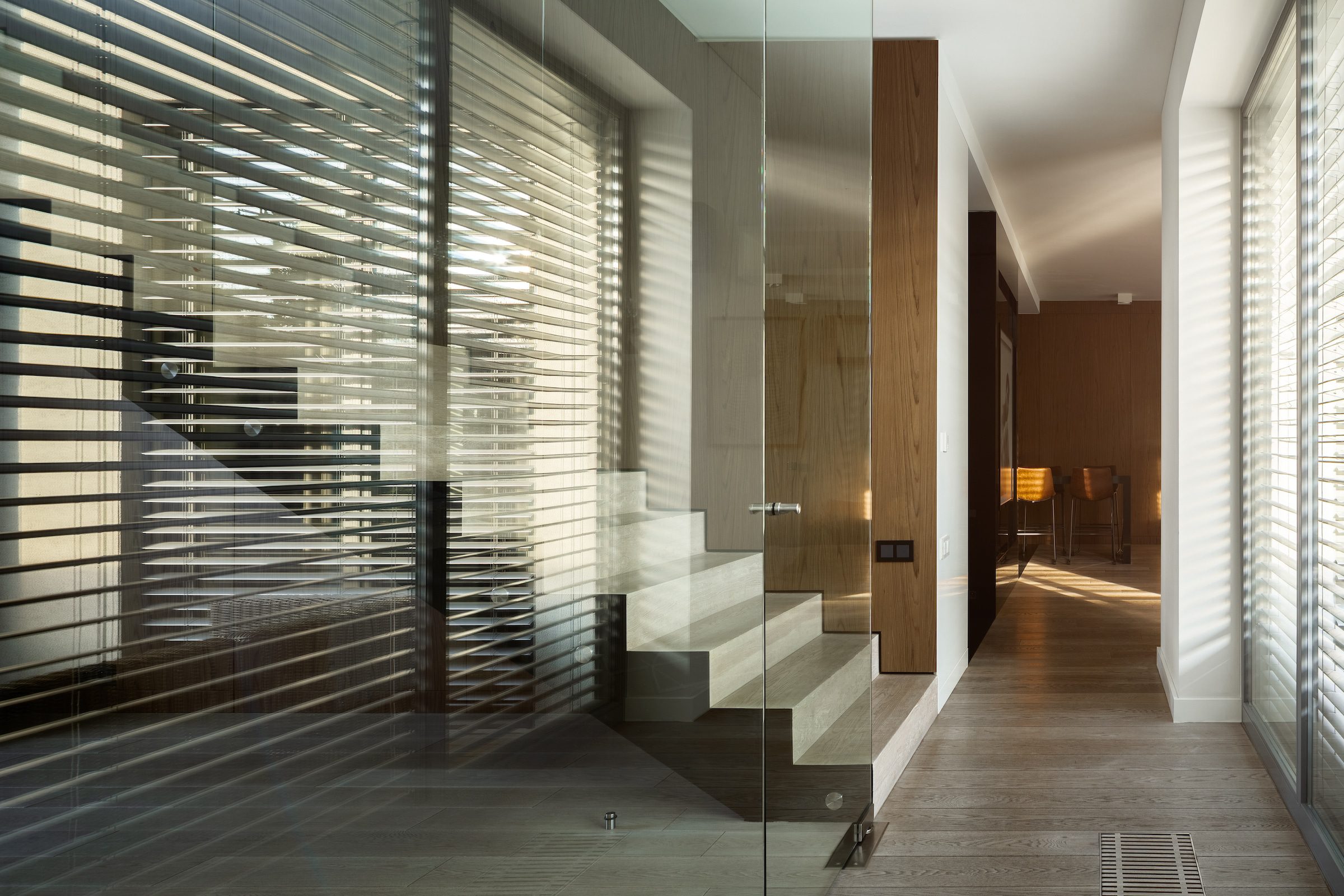 integral blinds for sliding doors fitted inside a room divider