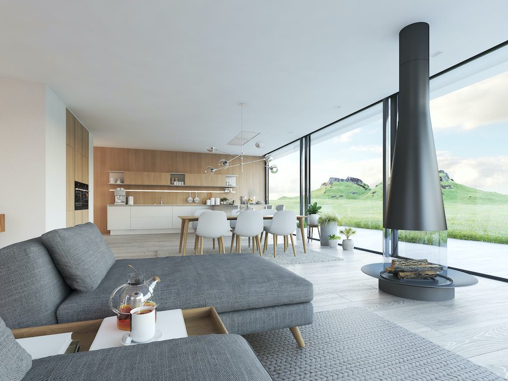 schüco sliding doors in a contemporary home with hillside and views of a moor