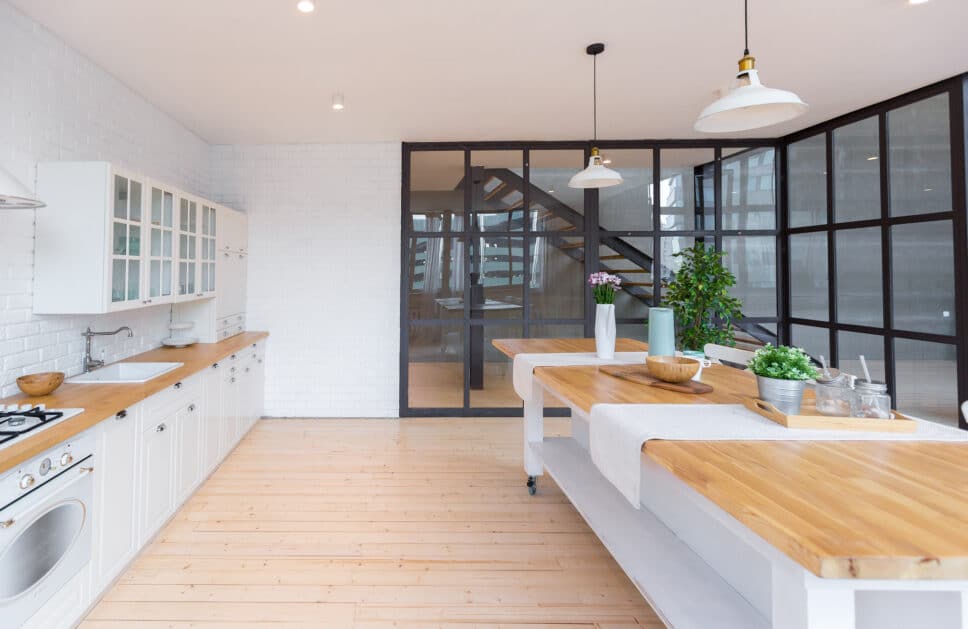aluminium crittall style room divider in a modern kitchen