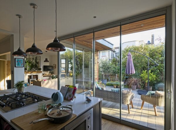 slide and stack doors closed with garden views