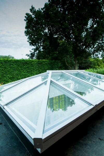 aluminium lantern roof in a flat roof