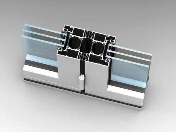 alutech bf73 bifold doors cut-through profiles showing the aluminium and triple glass