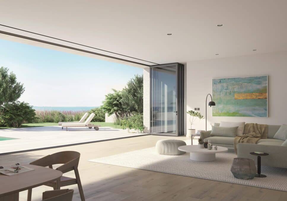 schüco as fd 75 from schuco aluminium systems, fully open with pool views