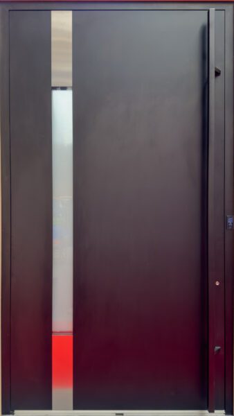 gerda front doors showing altus model in brown woodgrain finish