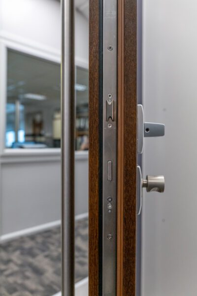 gerda front door in a showroom showing a handles, locks and hardware